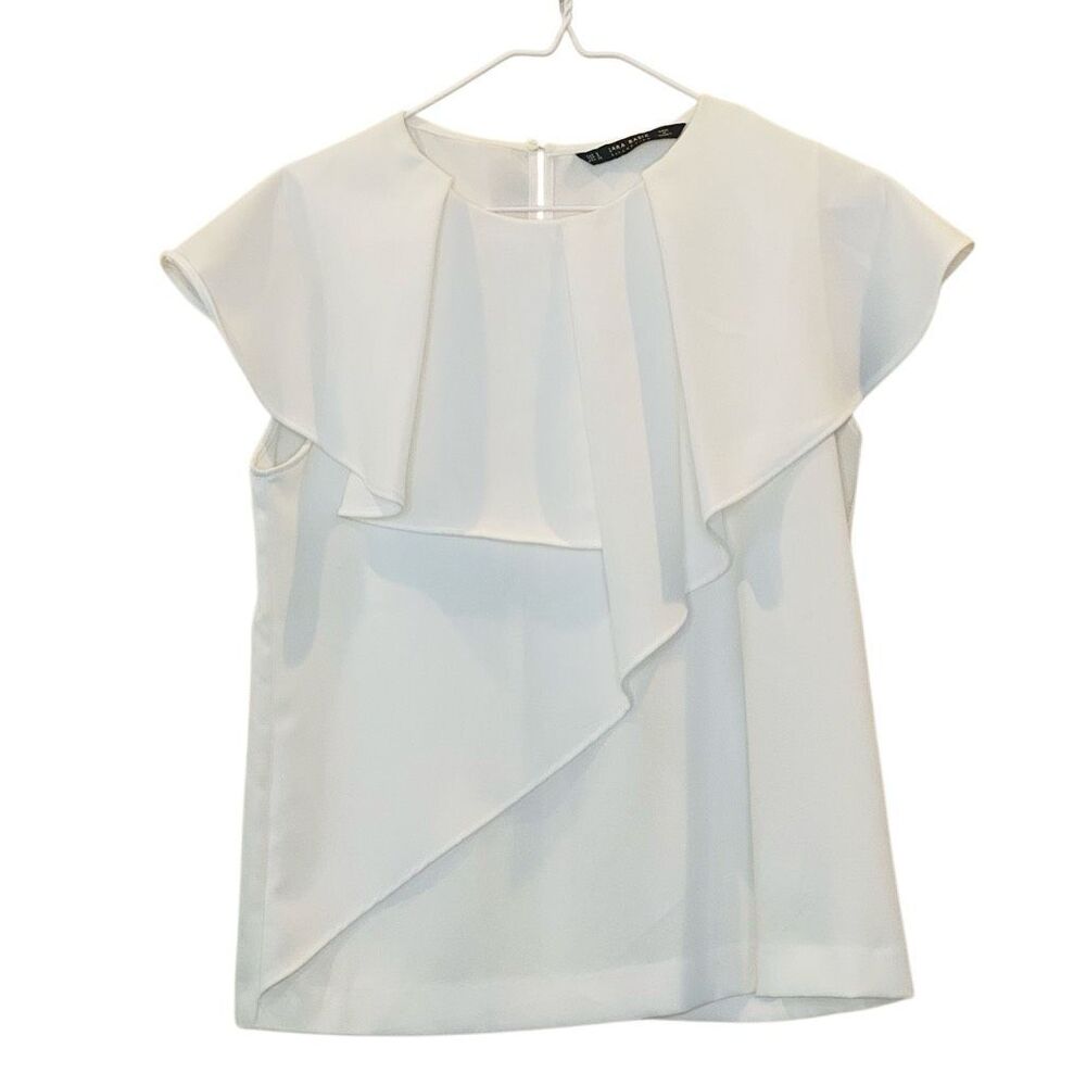 Zara Basic Collection Keyhole Back Ruffle Chiffon… - image 1